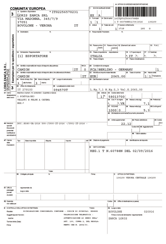 Certificato di Esportazione